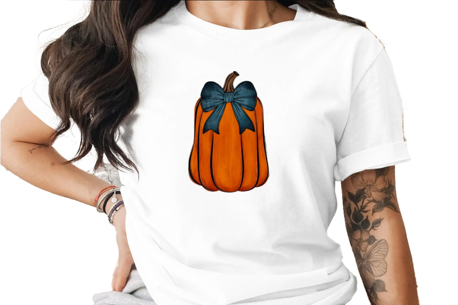 Rustic Pumpkin Blue Bow Sublimation DTF Digital Download PNG, Watercolor Autumn Fall Farmhouse Decor, Halloween Harvest Season Art