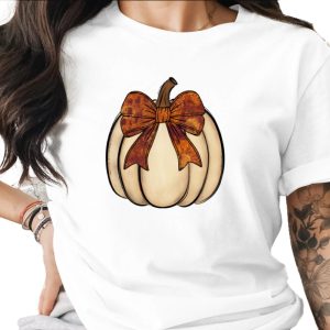 White Pumpkin with Textured Bow Sublimation DTF Digital Download PNG, Fall Harvest Autumn Thanksgiving Farmhouse Rustic Instant Digital File