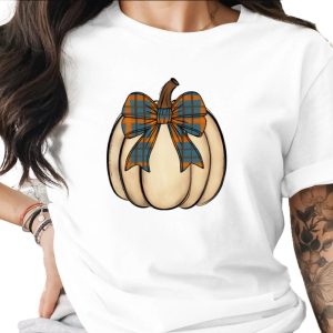 Rustic Cream Pumpkin Plaid Bow Sublimation DTF Digital Download PNG, Fall Autumn Harvest, Cozy Farmhouse Decor.