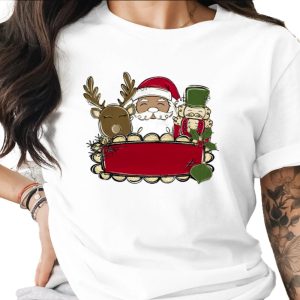 Santa Reindeer Nutcracker Sublimation Digital Download PNG, Christmas PNG, Holiday Design, Red Banner Frame, Glitter Graphics, Printable Art