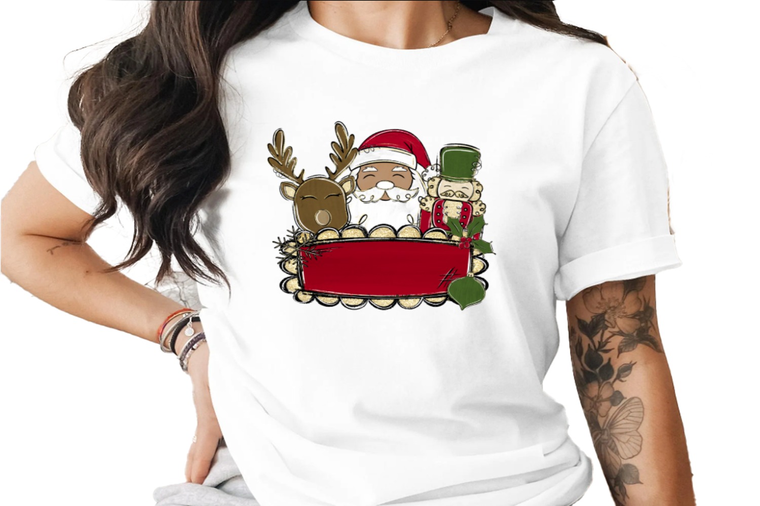 Santa Reindeer Nutcracker Sublimation Digital Download PNG, Christmas PNG, Holiday Design, Red Banner Frame, Glitter Graphics, Printable Art
