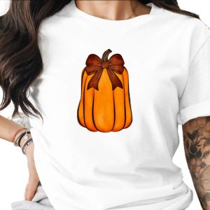 Watercolor Pumpkin with Brown Bow, Fall Autumn Halloween Graphic, Thanksgiving Harvest Art, Sublimation DTF Digital Download PNG