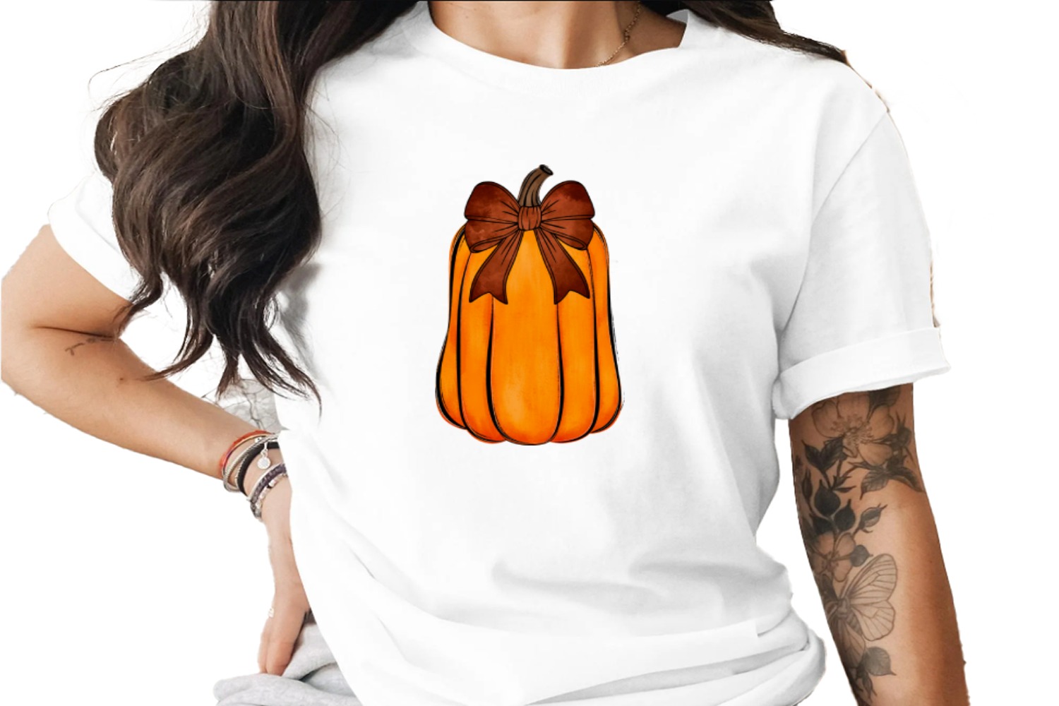 Watercolor Pumpkin with Brown Bow, Fall Autumn Halloween Graphic, Thanksgiving Harvest Art, Sublimation DTF Digital Download PNG