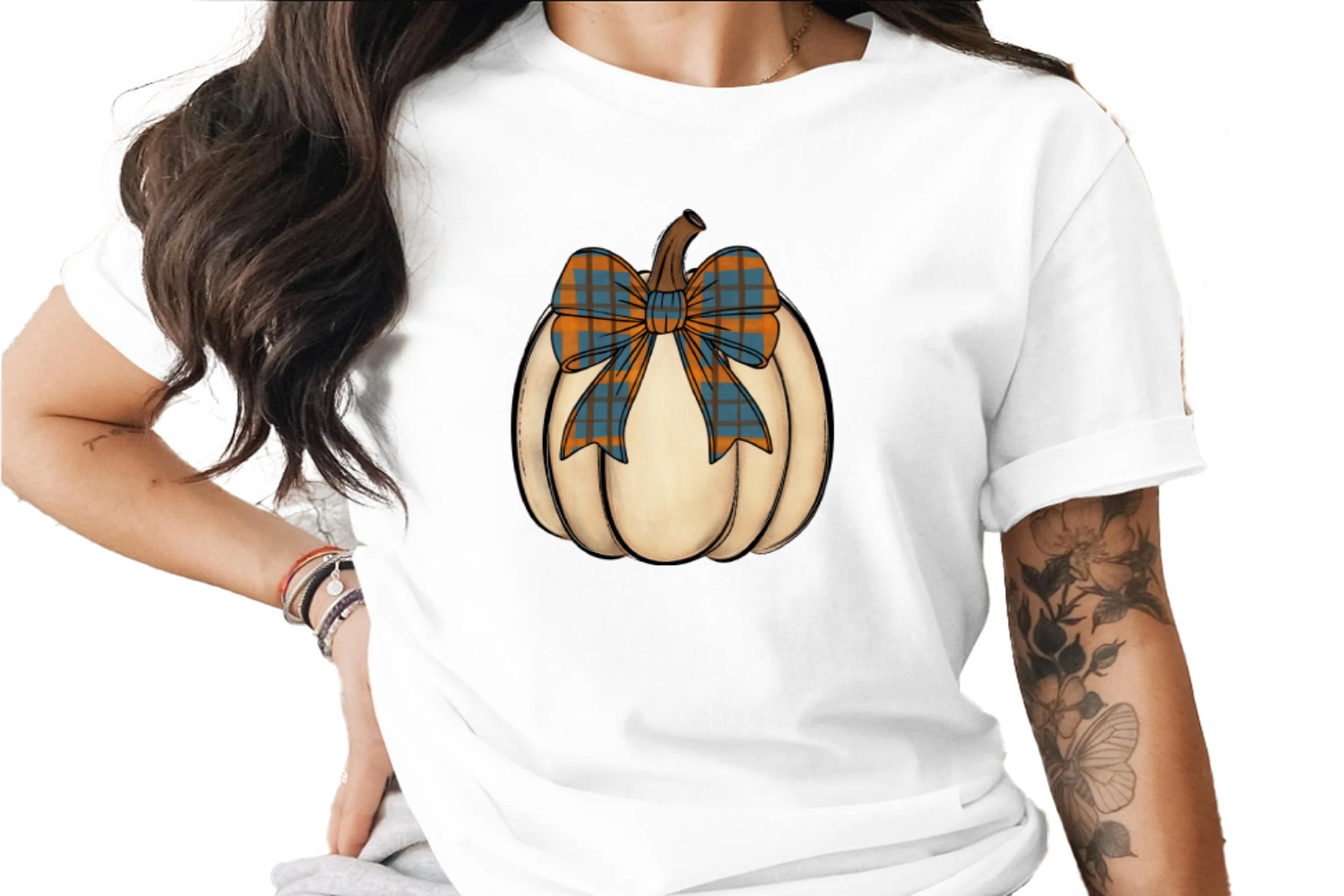Rustic Cream Pumpkin Plaid Bow Sublimation DTF Digital Download PNG, Fall Autumn Harvest, Cozy Farmhouse Decor.