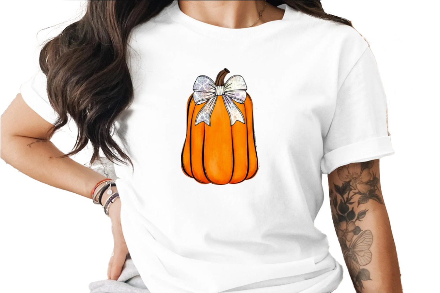Pumpkin with Bow Sublimation DTF Digital Download PNG, Fall Harvest Rustic Decor Graphic, Autumn Thanksgiving Clipart Design, Elegant Ornate