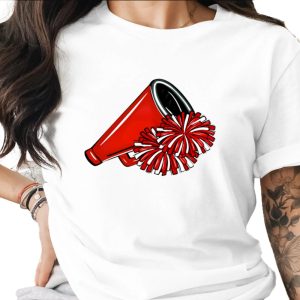 Red Megaphone with Pom poms Cheer Design Elements Digital