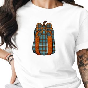 Rustic Plaid Pumpkin Sublimation Digital Download PNG, Fall Autumn Harvest Farmhouse Decor, Blue Orange Thanksgiving Design