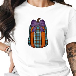 Plaid Pumpkin Sublimation Digital Download PNG, Fall Watercolor Pumpkin PNG, Autumn Plaid Bow Pumpkin Design, Halloween Decor, Rustic