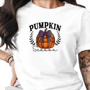 Pumpkin Season Sublimation Digital Download PNG, Plaid Pumpkin Fall Autumn Harvest Design, Cozy Halloween Instant Graphic File, Rustic Bow