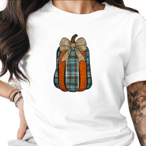 Plaid Pumpkin Sublimation Digital Download PNG, Rustic Fall Autumn Harvest Design, Polka Dot Bow, Thanksgiving Decor Graphic, Printable Art