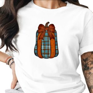 Plaid Pumpkin Sublimation Digital Download PNG, Fall Harvest Design, Autumn Plaid Bow Graphic, Cozy Farmhouse Thanksgiving Printable
