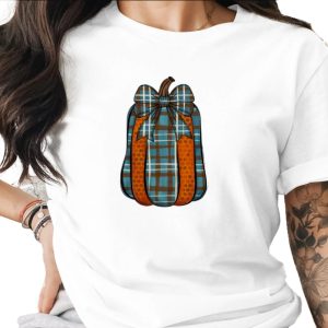 Plaid Pumpkin Sublimation Digital Download PNG, Fall Autumn Harvest Clipart, Rustic Farmhouse Teal Orange Brown Bow Design