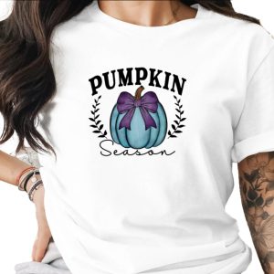 Pumpkin Season Sublimation Digital Download PNG, Blue Teal Pumpkin Purple Bow, Fall Autumn Harvest Design, Rustic Farmhouse Watercolor