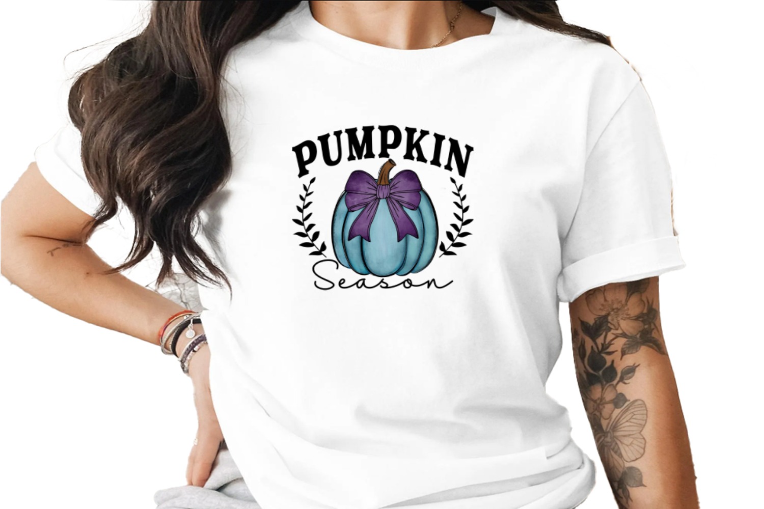 Pumpkin Season Sublimation Digital Download PNG, Blue Teal Pumpkin Purple Bow, Fall Autumn Harvest Design, Rustic Farmhouse Watercolor