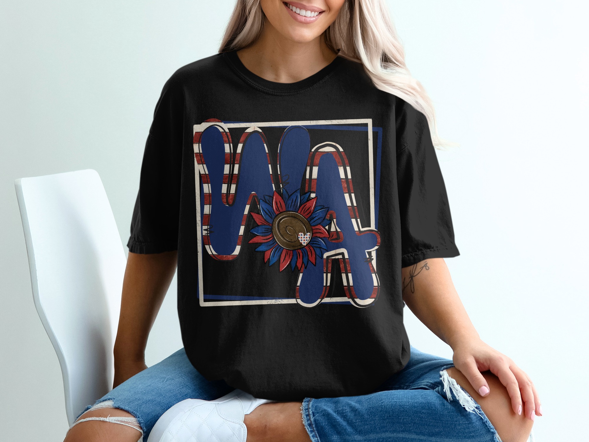 WA State T-Shirt, Patriotic Sunflower Tee, Washington Pride Shirt, USA Flag Shirt, State Pride, Gift for Washingtonian, Patriotic T Shirt - Image 2