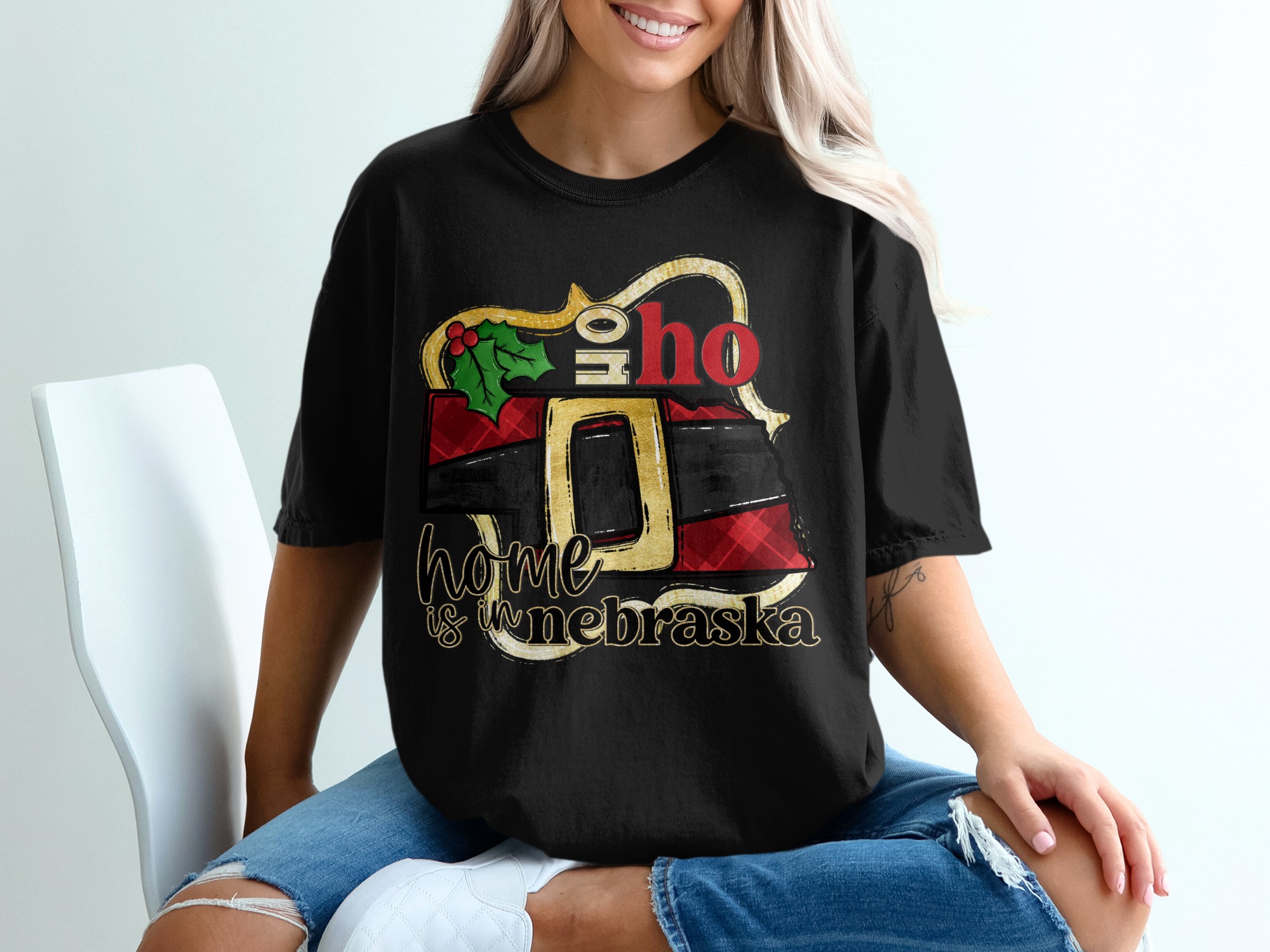 Home is in Nebraska T-Shirt, Nebraska Christmas Shirt, Oh Ho Nebraska T Shirt, Holiday TShirt, Nebraska Home State Tee, Gift for Nebraskan - Image 2
