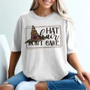 Hat Hair Dont Care T Shirt, Leopard Witch Hat Tee, Funny Halloween Shirt, Spooky Season Top, Witchy Vibes Shirt, Trendy Graphic Tee
