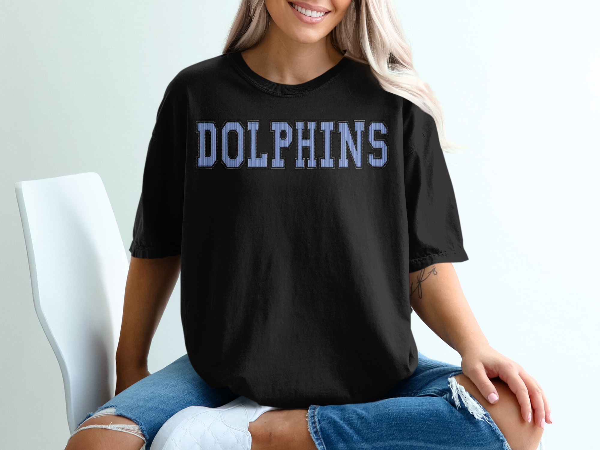 Dolphins Seersucker T Shirt, Mascot Team Spirit, Custom Fan Gear, Change Your Colors, Unique T Shirt Design - Image 2