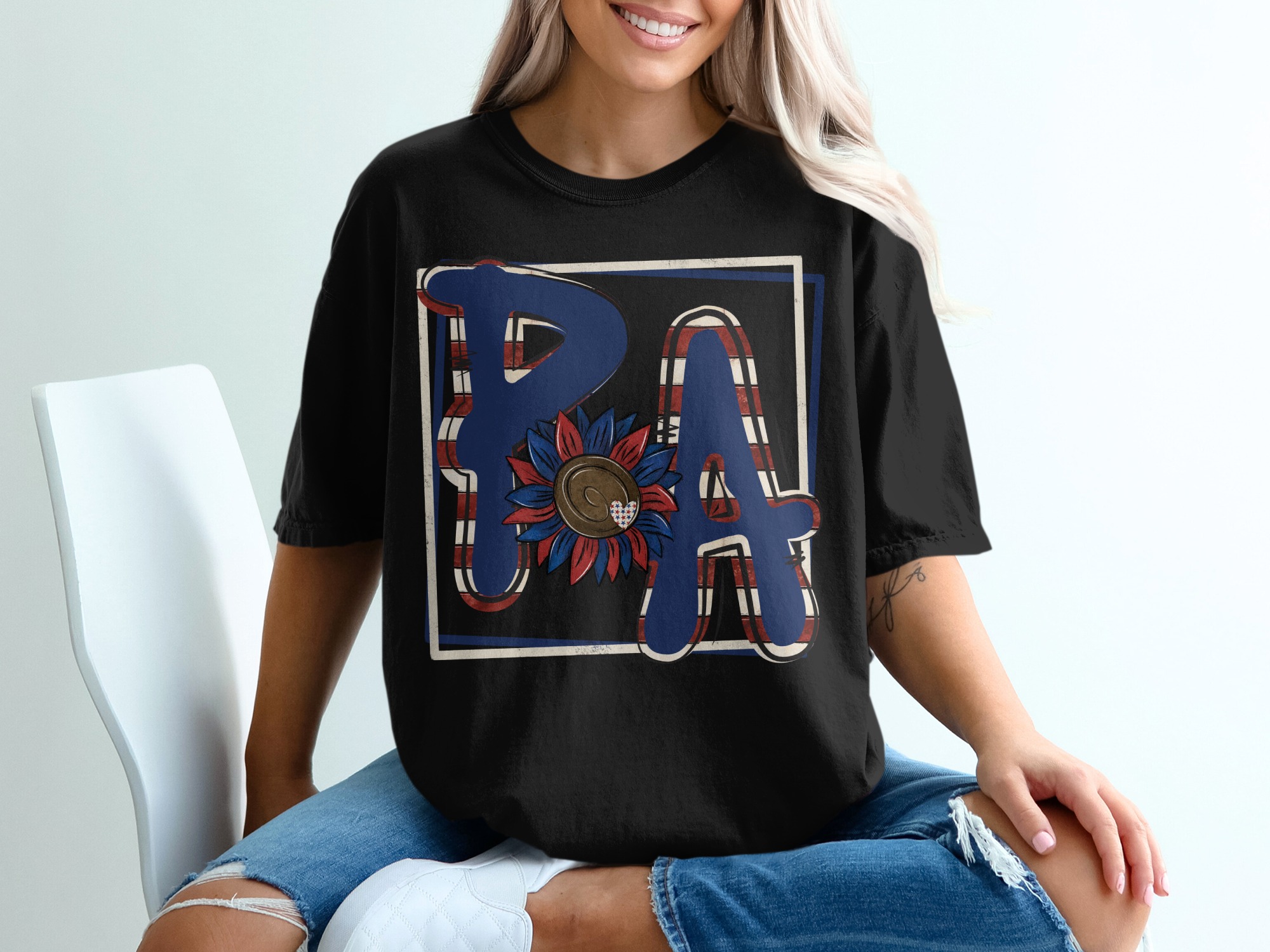 PA Sunflower T-Shirt, Patriotic State Pride Tee, Pennsylvania Love, American Flag Inspired, USA, Floral Design, Gift Idea - Image 2