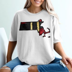 Massachusetts T-Shirt, State Pride Tee, MA Home, New England Gift, Map Outline, Plaid Design, Black and Gold Shirt