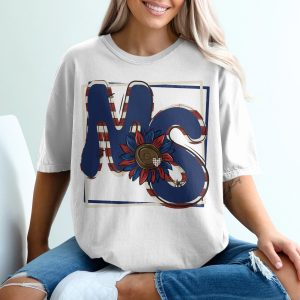 Patriotic MS Sunflower T-Shirt, Mississippi Pride, Red White Blue, USA Flag, Southern Charm, State Love, American Made, Summer Gift