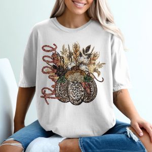 Fall T-Shirt, Leopard Pumpkin Shirt, Autumn Shirt, Thanksgiving Shirt, Floral Shirt, Harvest Shirt, Cotton Shirt, Holiday T-Shirt