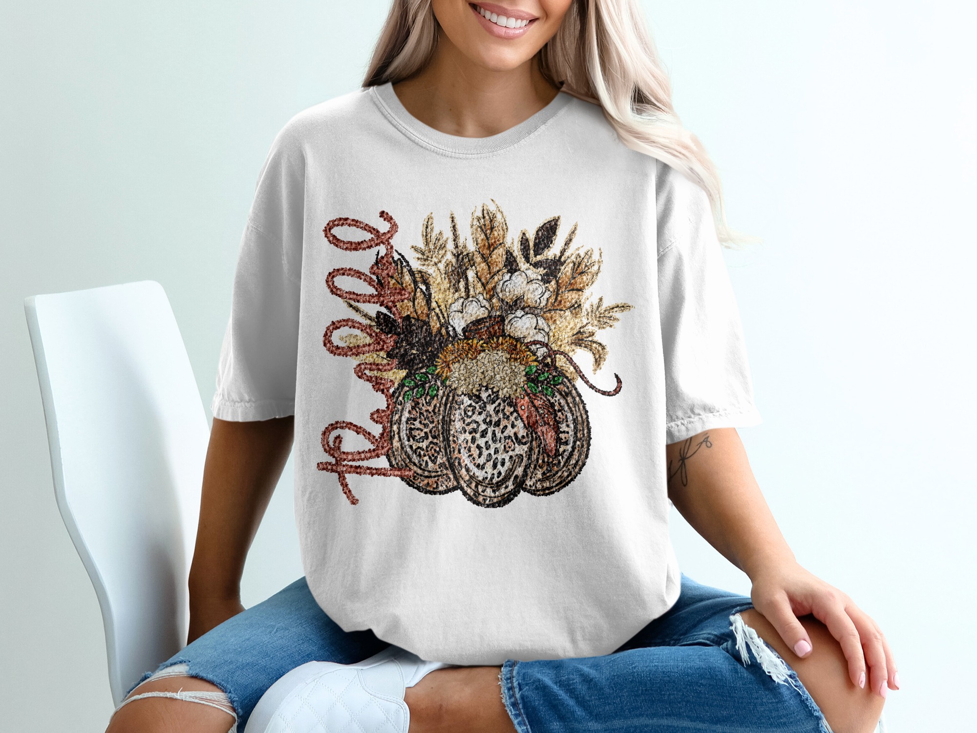 Fall T-Shirt, Leopard Pumpkin Shirt, Autumn Shirt, Thanksgiving Shirt, Floral Shirt, Harvest Shirt, Cotton Shirt, Holiday T-Shirt
