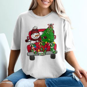 Christmas Truck T-Shirt, Snowman Tree Design, Holiday Tee, Vintage Red Truck, Festive Shirt, Xmas Stockings, December 25th, Gift Idea