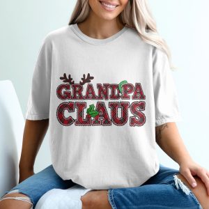 Grandpa Claus T-Shirt, Christmas Grandpa Shirt, Holiday TShirt, Festive Grandpa, Plaid Grandfather Tee, Reindeer Antlers, Santa Hat