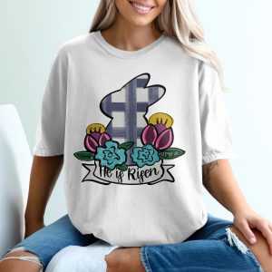 Easter Bunny T-Shirt, He Is Risen Shirt, Floral Easter Tee, Religious Easter Gift, Plaid Bunny Shirt, Christian Shirt, Easter Outfit