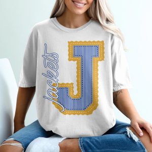Jacket T-Shirt, Varsity Letter J Mascot, Seersucker Striped, Custom Colors, Change Your Colors, Personalized T-Shirt