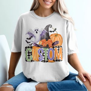 Custom Halloween T Shirt, Spooky Season Shirt, Personalized Ghost Shirt, Witch Hat Tee, Pumpkin Tshirt, Autumn Fall Festival Shirt