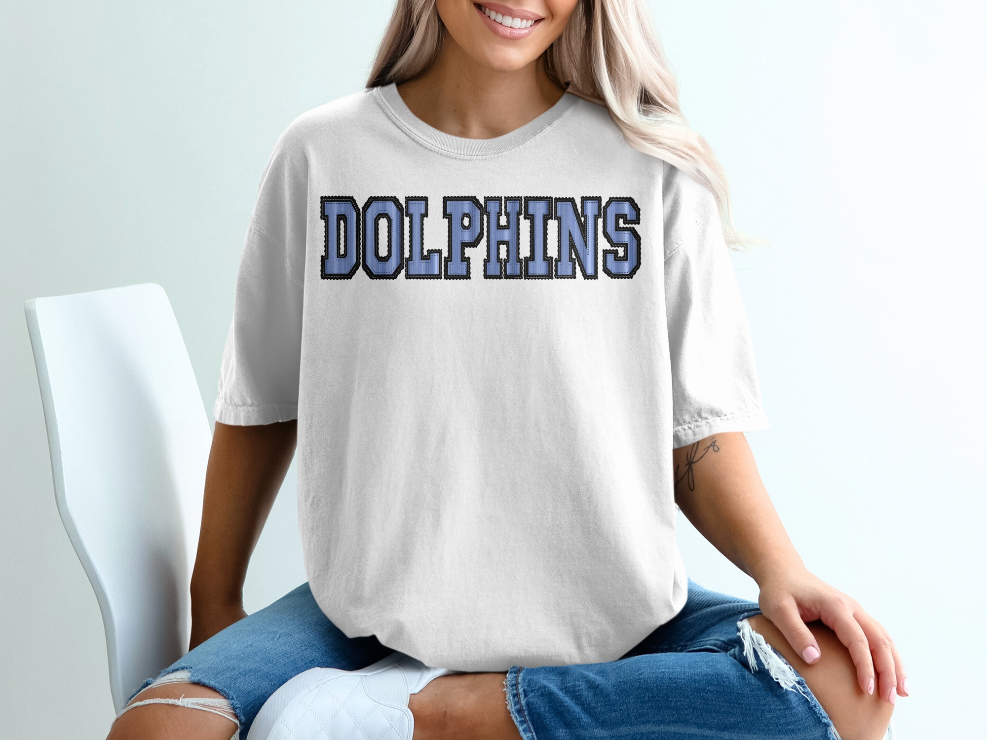 Dolphins Seersucker T Shirt, Mascot Team Spirit, Custom Fan Gear, Change Your Colors, Unique T Shirt Design