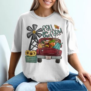 Fall On The Farm T-Shirt, Pumpkin Truck Tee, Autumn Windmill Shirt, Harvest T Shirt, Thanksgiving Tshirt, Country Farmhouse Shirt
