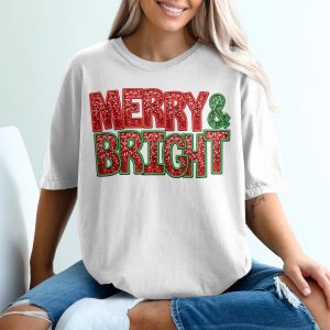 Merry and Bright T-Shirt, Christmas T-Shirt, Holiday Tee, Festive Apparel, Gift Idea, Seasonal Shirt, Sparkly Christmas Tee