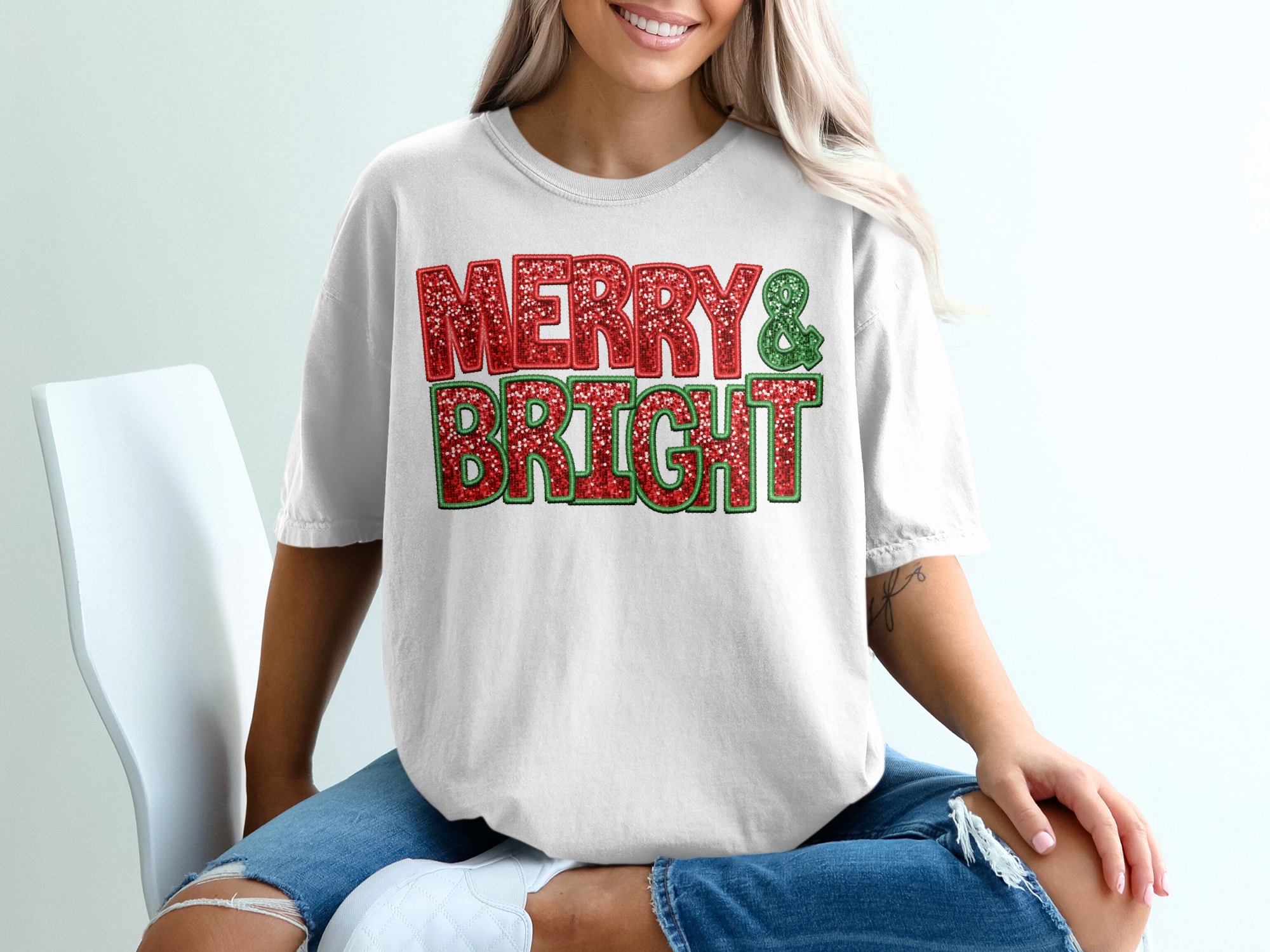 Merry and Bright T-Shirt, Christmas T-Shirt, Holiday Tee, Festive Apparel, Gift Idea, Seasonal Shirt, Sparkly Christmas Tee