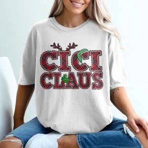 Gigi Claus Christmas T-Shirt, Reindeer Antlers, Holiday Grandma, Festive Family Outfit, Plaid TShirt, Gigi Christmas Gift Tee