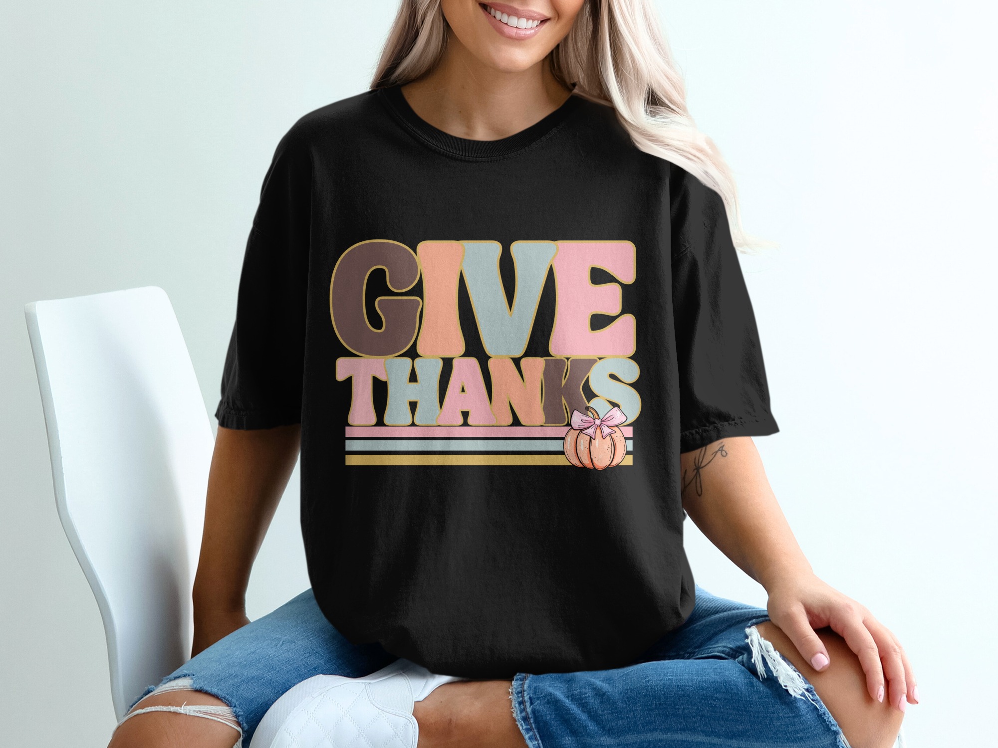 Give Thanks T-Shirt, Retro Thanksgiving Tee, Fall Shirt, Pumpkin Tee, Thanksgiving Gift, Holiday Shirt, Retro T Shirt, Trendy Thanksgiving - Image 2