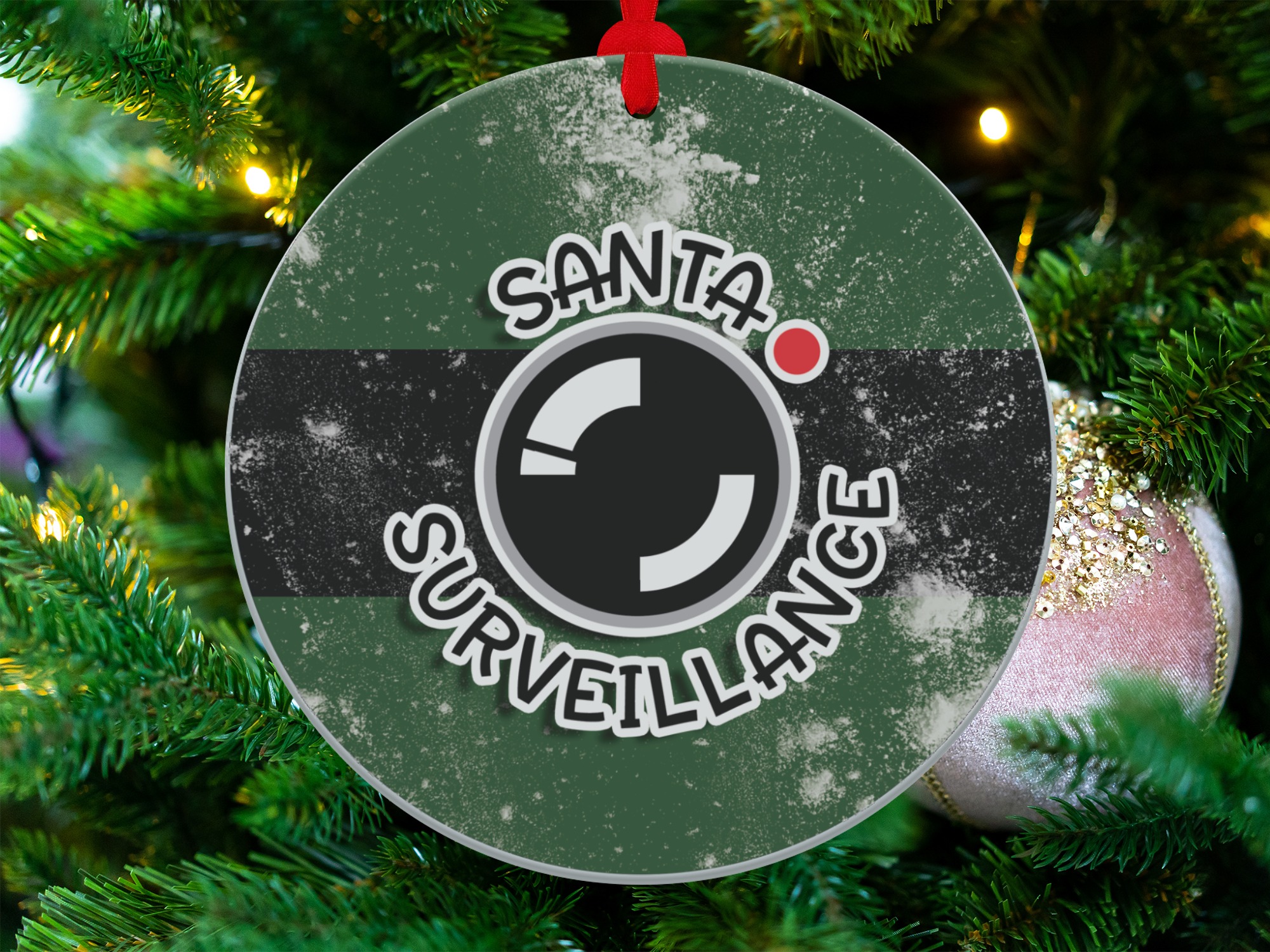 Santa Surveillance Ornament, Funny Christmas Ornament, Unique Holiday Decor, Novelty Ornament, Festive Ornament, Holiday Gift