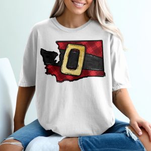 Washington Santa Belt T-Shirt, State Pride, Christmas Gift, Plaid Print, Holiday Apparel, Festive Top, Washingtonian Tee, Novelty Shirt