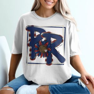RR Monogram Sunflower T-Shirt, Patriotic Shirt, USA Flag Initial Tee, Floral Heart, Vintage Style, Red White Blue Design