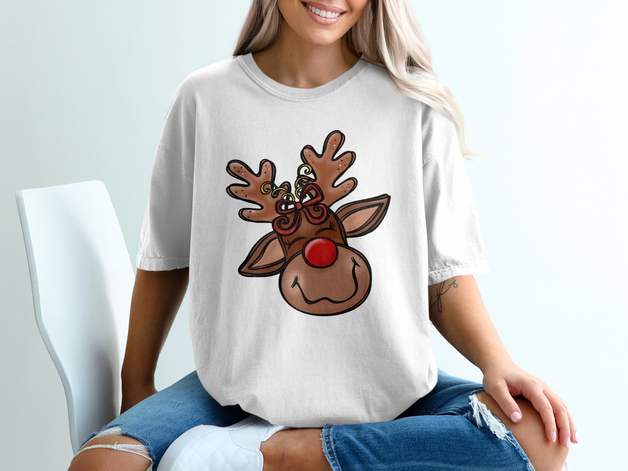 Reindeer T-Shirt, Christmas T-Shirt, Red Nose Reindeer Shirt, Holiday Shirt, Cute Animal Tee, Rudolph Shirt, Festive Apparel