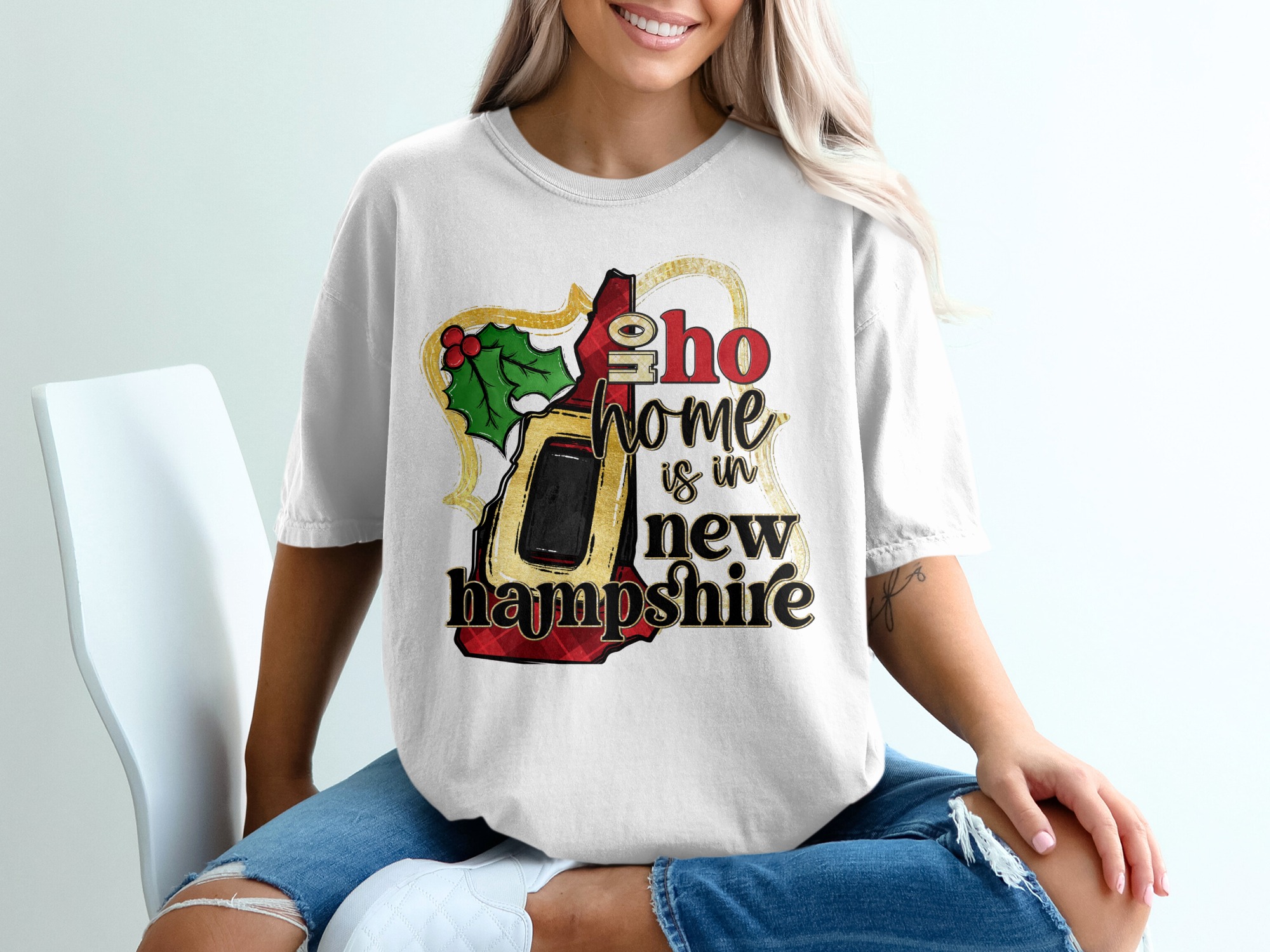 New Hampshire Home T-Shirt, Christmas Tee, Holiday Gift, State Pride Shirt, New England Apparel, Home State Gift, Holiday T-Shirt