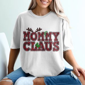 Mommy Claus T-Shirt, Christmas T-Shirt, Holiday Shirt, Reindeer Antlers, Plaid Shirt, Mom Shirt, Christmas Mom T-Shirt