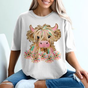 Highland Cow T-Shirt, Cute Cow Shirt, Floral Cow Tee, Butterfly Cow Design, Trendy Animal T-Shirt, Gift for Cow Lovers
