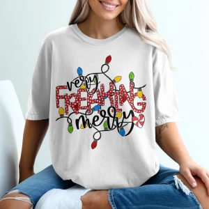 Very Freaking Merry T-Shirt, Funny Christmas Shirt, Holiday Tee, Christmas Lights Shirt, Candy Cane Heart, Festive Apparel
