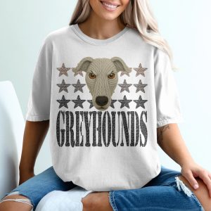 Greyhounds T-Shirt, Knitted Dog Tee, Starry Greyhound Apparel, Unique Dog Lover Gift, Greyhound Fan Shirt, Stylish Greyhound Design