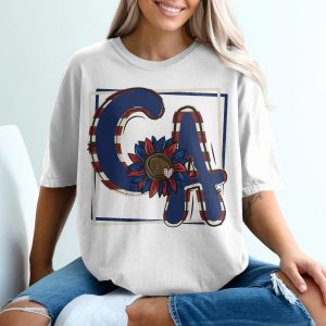 CA Sunflower T-Shirt, California Patriotic Tee, USA Pride Shirt, State Flower Art, Cute Summer TShirt, Patriotic Flower CA Design
