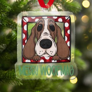 Merry Woofmas Ornament, Festive Dog Christmas Ornament, Cute Dog Lover's Holiday Decoration, Polka Dot Dog Christmas Decor