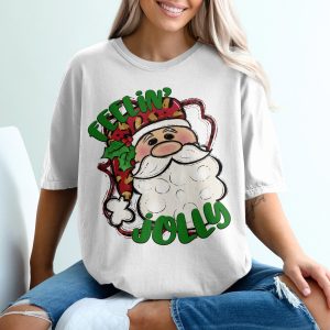 Feelin Jolly Santa Claus T-Shirt, Leopard Print Hat, Christmas Tee, Holiday Gift, Festive Apparel, Santa Shirt, Trendy Christmas Shirt